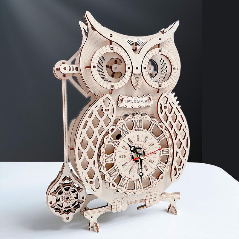 Creative 3D Wooden Owl Clock Puzzle: Challenging Retro Pendulum Model