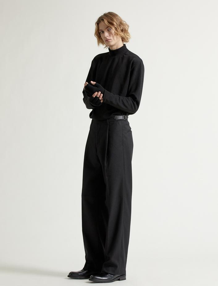 MARBETE Leather Tab Slacks Black
