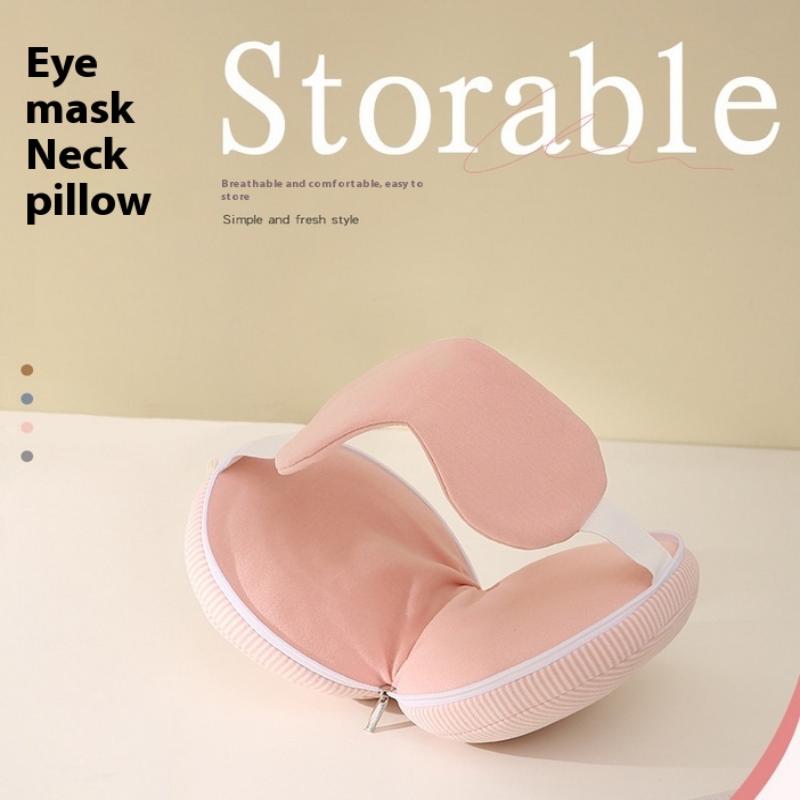 Portable 2 In 1 Neck Pillow Multifun Sleeping Mask Travel Eye Cover Flight Leg Rest Airplane Office Napping Sleeping Pillow