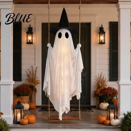 Animierte Halloween-Hoffiguren Leuchtendes Hängendes Schaukelgeister mit Hexenhut Fernbedienung Verstellbar Einfache Montage Requisiten Helligkeit Fliegend