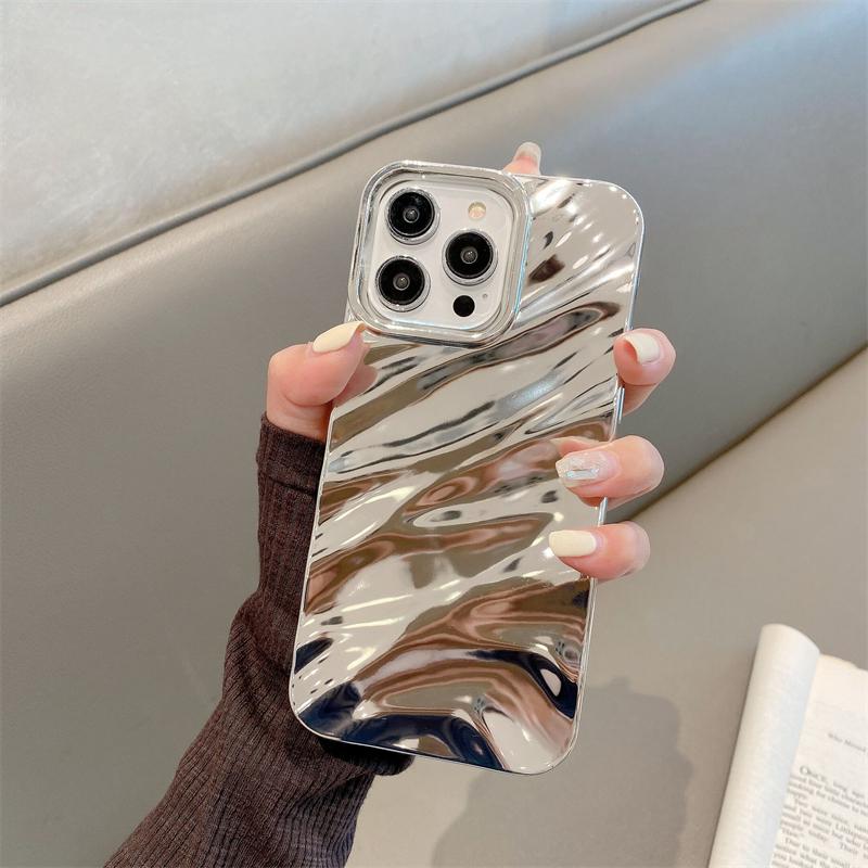 Luxury Wave Satin Ruffle Pattern Phone Case For iPhone 11 12 13 14 15 16 Pro Max Plus Glitter Shockproof Solid Color Cover
