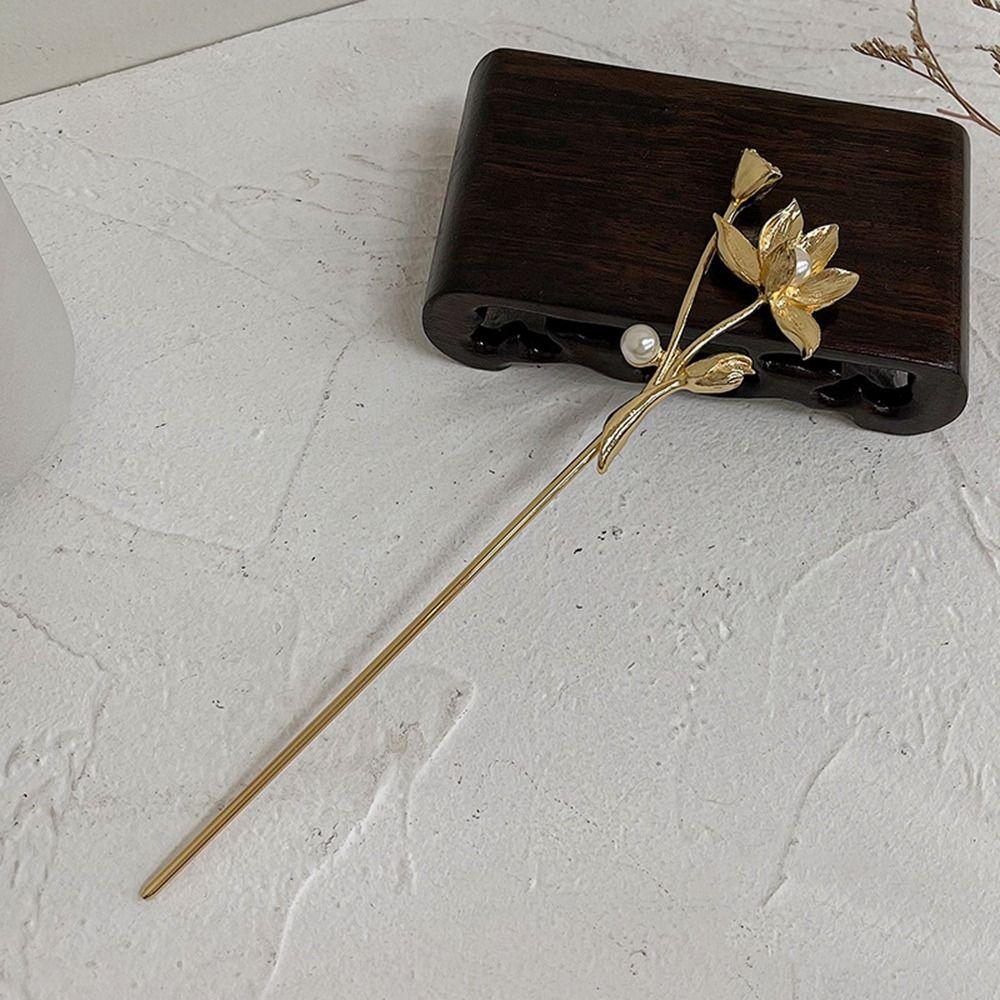 Kopfschmuck Perle Lotus Chinesischer Stil Kopfschmuck Antiker Stil Haarnadel Metall Haarnadel Hanfu Haarstäbe