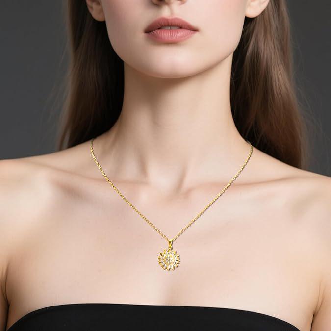 Rotatable Sunflower Pendant Necklace: High-End Light Luxury Clavicle Chain