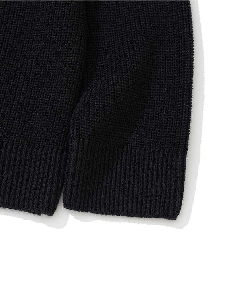 KNITTED Cotton Henley Neck Waffle Knit Black