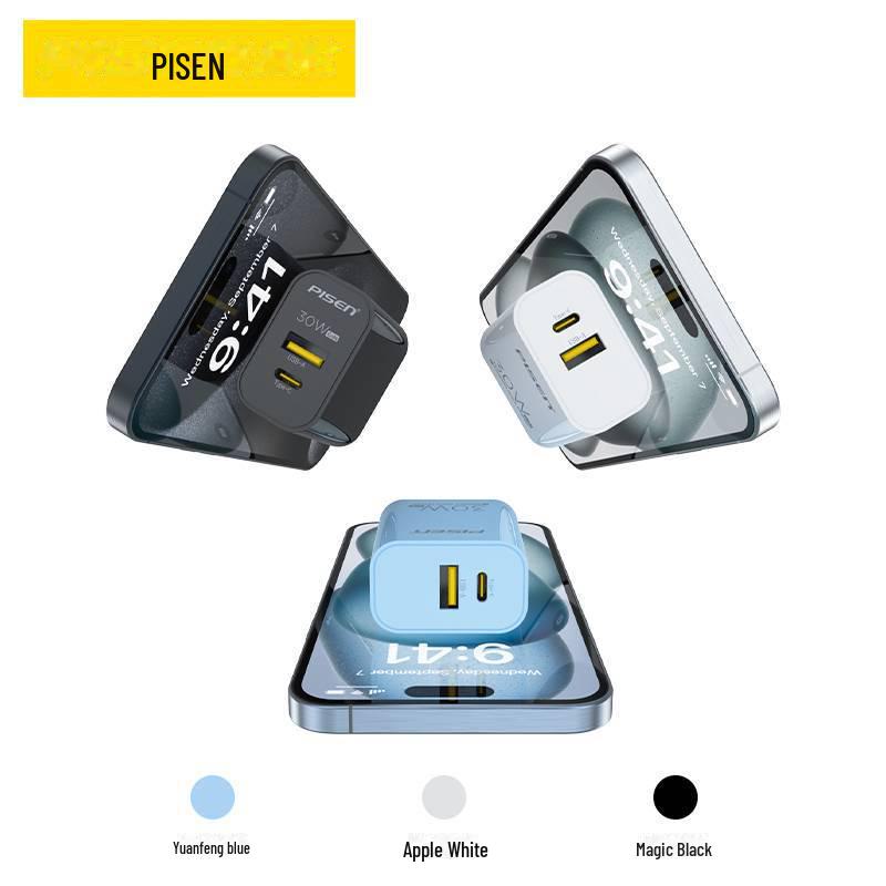 PISEN 30W Dual Port Charger for Apple 14 Plus, PD Fast Charging Universal Plug