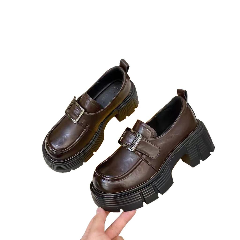 Fashion temperament brown British style thick heel small leather shoes women's 2025 new autumn versatile skirt loafer single shoes