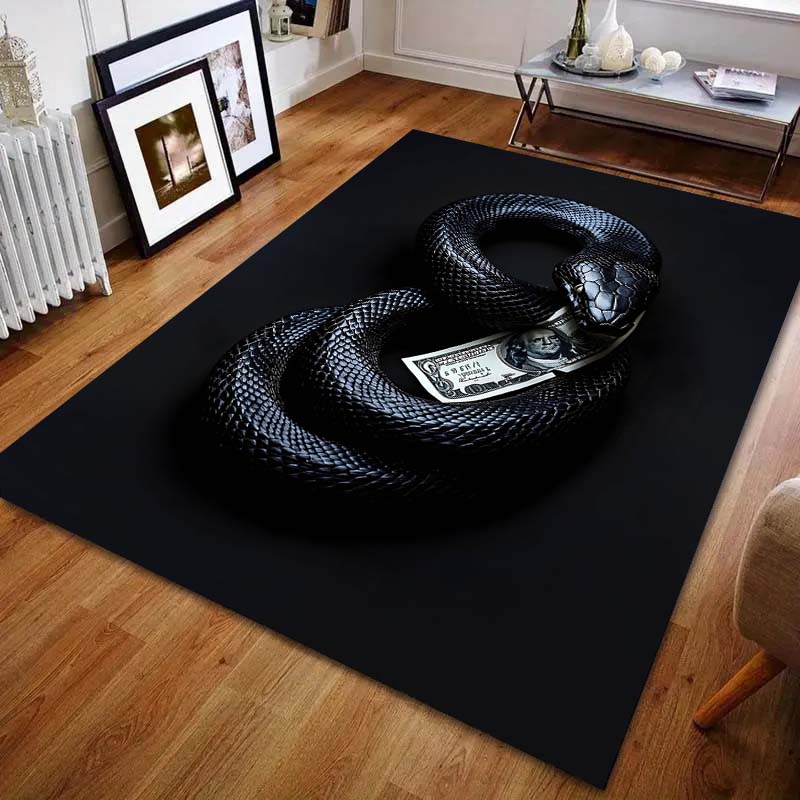 Black Snake and Money Print Carpet for Bedroom Living Room Bedside Sofa Floor Mat Modern Home Decor Area Rug for Gifts
