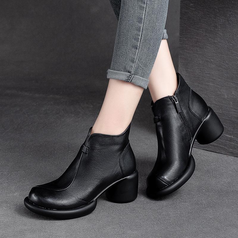 Fashion GKTINOO Genuine Leather Ankle Boots Women Shoes 2025 New Autumn Winter Round Toe Square Heel Zip Handmade Leisure Women Boots