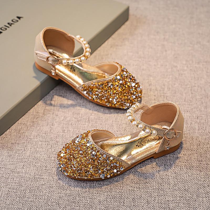 Girls' Rhinestone Pearl Princess Sandals - Soft-Soled Turban Style for 2025 Summer, Ideal for Stage Performances