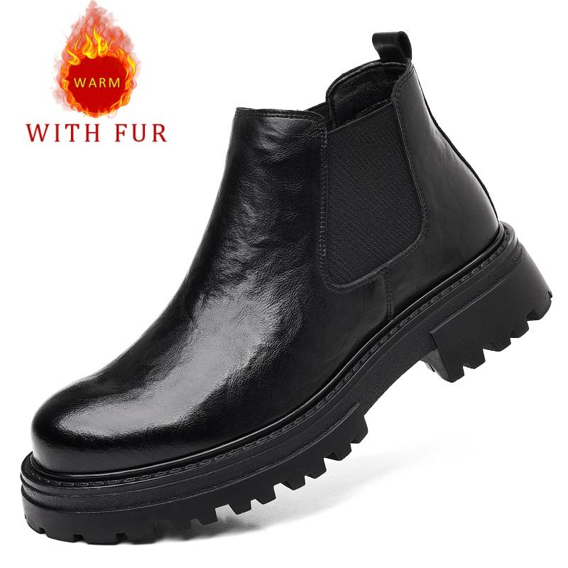 Fashion Casual men's boots Comfortable minimalist British style Work and Leisure Business Adult classic thick soled shoes Black New