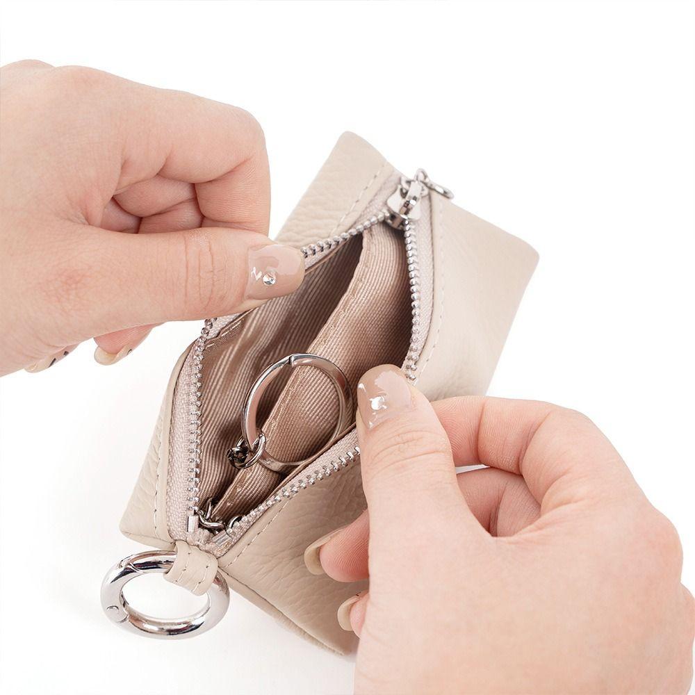 Neue Geldbörse aus echtem Leder Unifarbene kleine Rindsleder-Schlüsselanhänger-Tasche Reißverschluss Aufbewahrungstasche