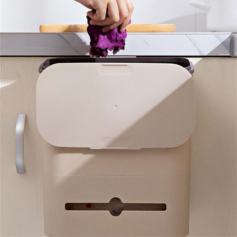 Wall Mounted Hanging Trash Bin with Sliding Lid Anti-odor Organization Box Accessory for Indoor Outdoor Traveling