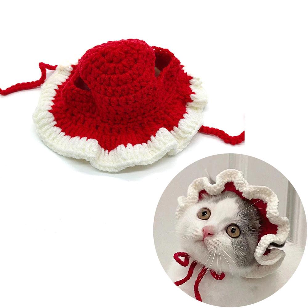 Cute Refined Cat Hat Elastic Autumn Winter Pet Puppy Kittens Knitted Headgear Party Photo Shooting Props Decoration Pets Costume