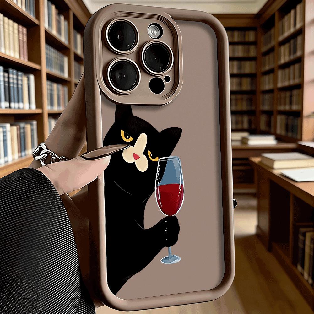 Black Cat with Red Wine Shockproof Soft Phone Case For Xiaomi Redmi Note 15 14 13 12 11 10 9 8 Pro Anti-Slip Anti-Fall Cover