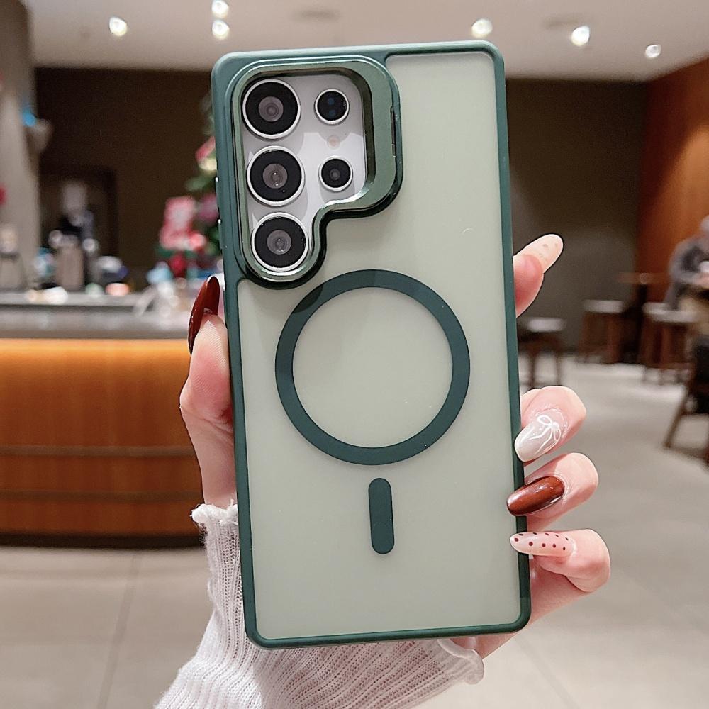 

Magnetic Transparent Metal Lens Stand Matte Case For Samsung Galaxy S25 S24 S23 S22 Ultra FE Plus Acrylic Clear Shockproof Cover SamsungS24Plus&Case & Holder