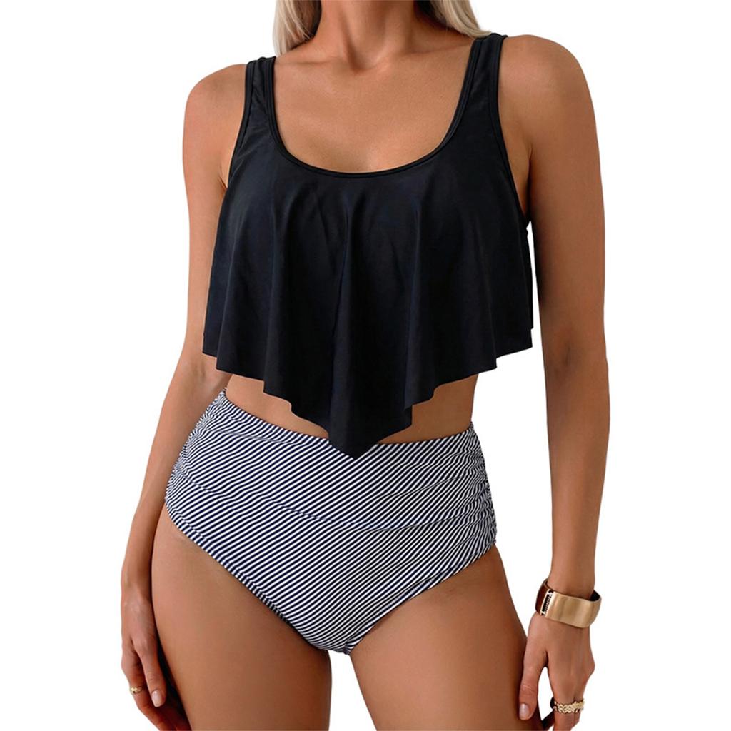 Women Two Piece Swimsuit Tankini Top High Waist Bikini Set with Floral Print and Scoop Neck Design for Swimming Pool Beachwear