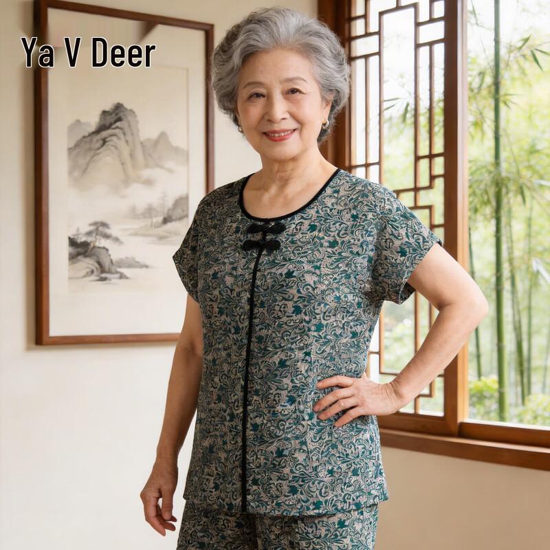 Yalu Women s Cotton Silk Short-Sleeve T-Shirt & Pants Set 4XL