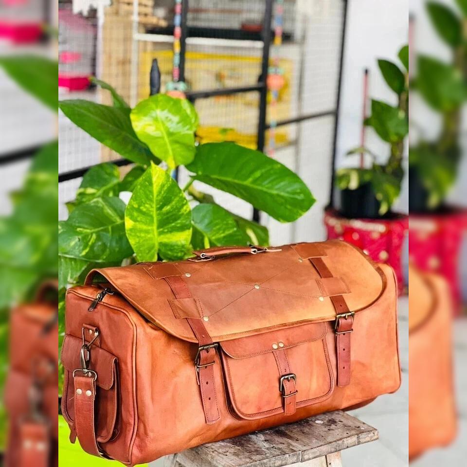 Leather Travel Duffel Genuine Gym Vintage Goat Duffle Bag