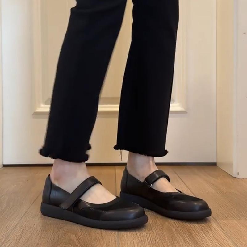 

Spot soft leather~ retro black word with Mary Jane shoes women s beautiful commuter round head soft sole flat sole single shoes 34