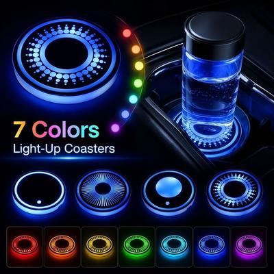 Tapis de Porte-Gobelet de Voiture Lumineux 7 Couleurs Détection Intelligente Lumière d'Ambiance Sous-verre Décoration de Véhicule