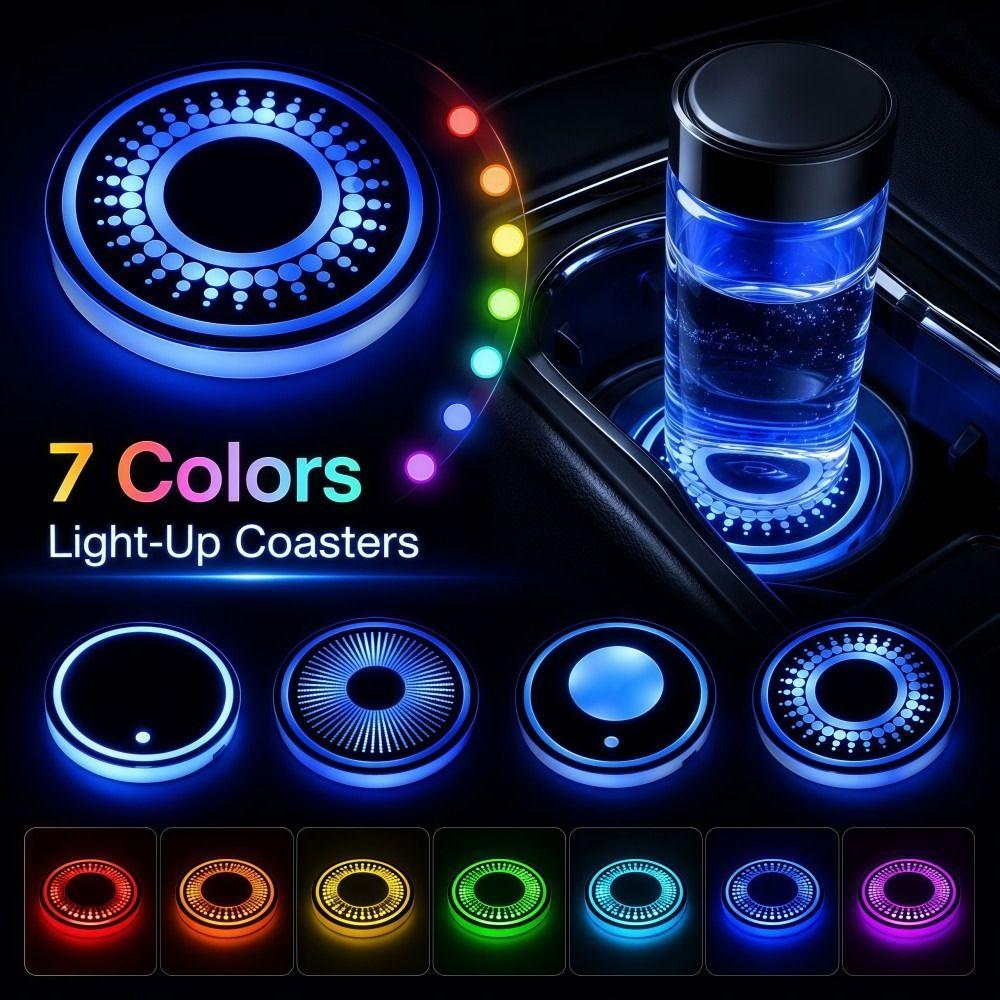 7 Colors Car Illuminated Cup Mat LED Ambient Light Coaster  Vehicle Decoration