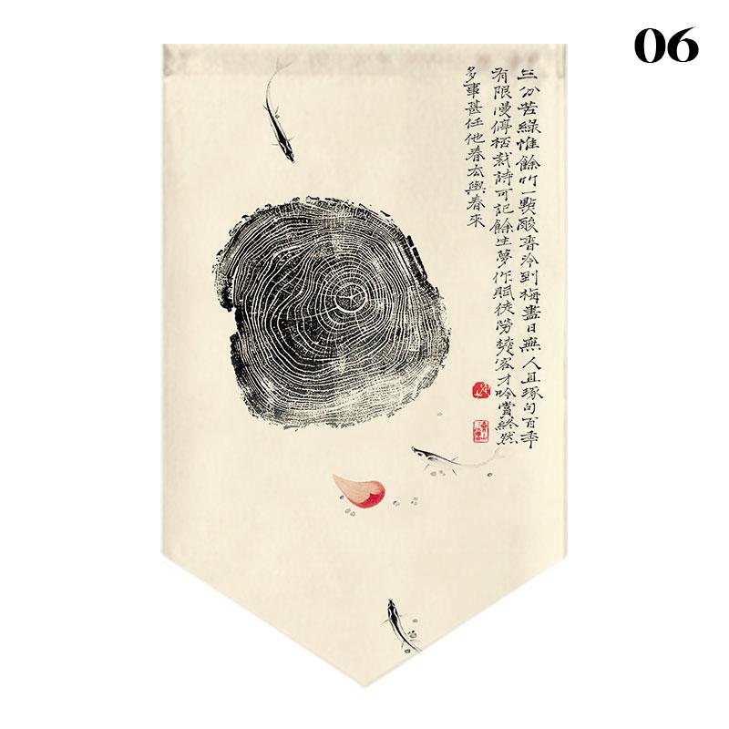 Chinese Landscape Painting Short Curtain Restaurant Cafe Decor Noren Home Window Decor Hanging Half Curtain Kitchen Partition