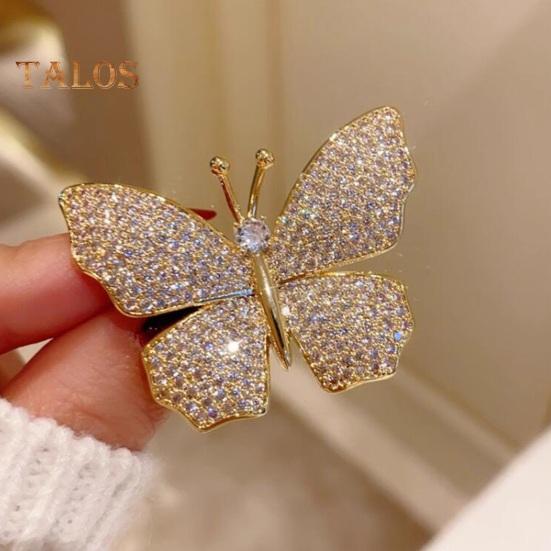 Women Brooch Butterfly Shape Rhinestone Vinatge Anti-slip Bag Coat Collar Hat Scarf Decoration Clothes Pin Party Prom Garment Jewelry