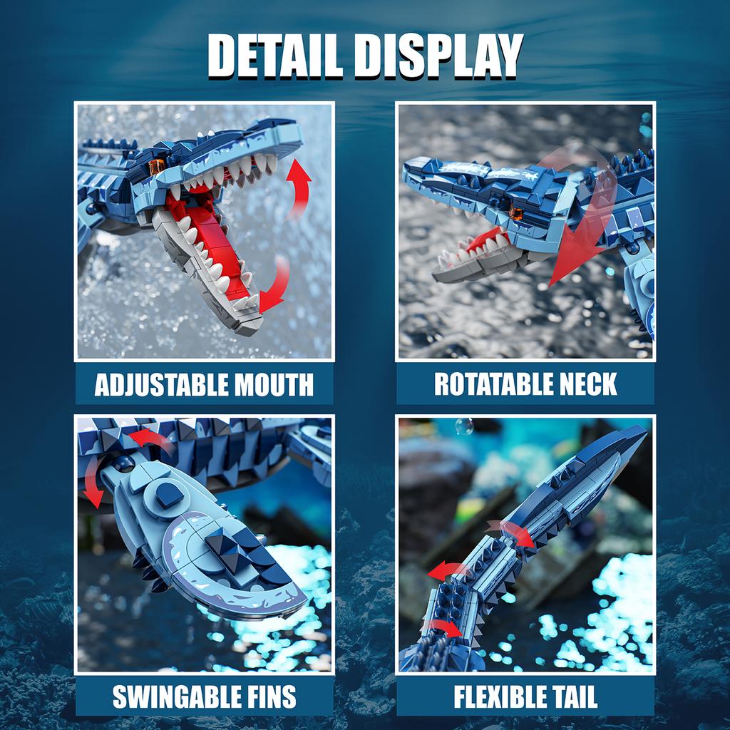 805 Teile Blaue Dinosaurier Bausteine Spielzeug Modell Mosasaurus Dinosaurier Zusammenbau Puzzle Steine Spielzeugsets Für Kinder Schmuck Geschenke