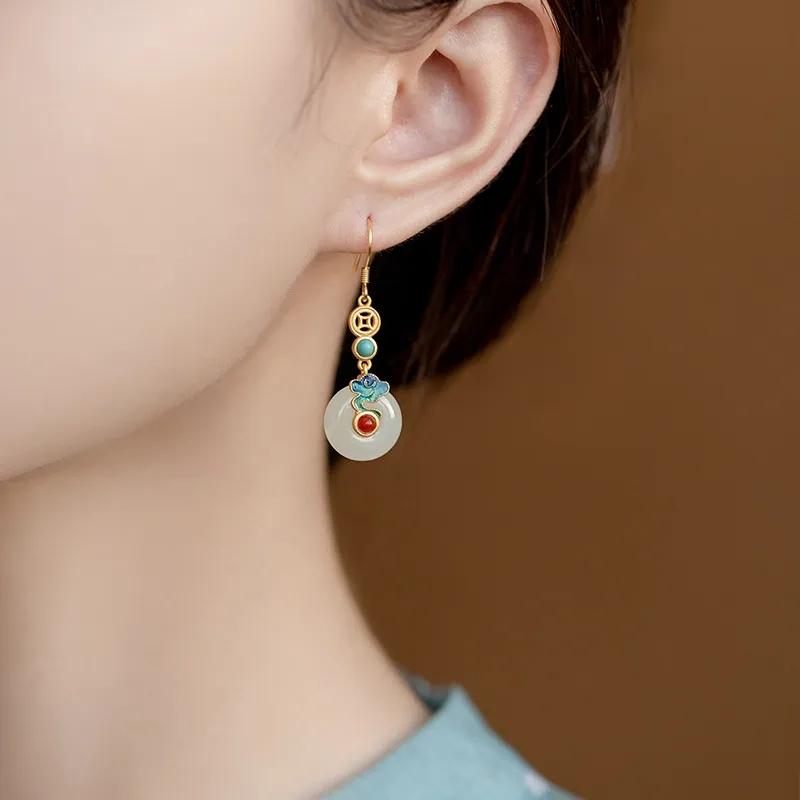 Hetian Jade Ear Line Transfer Safe Buckle Chinese Earrings Female Summer Temperament Ancient Net Red Dropship