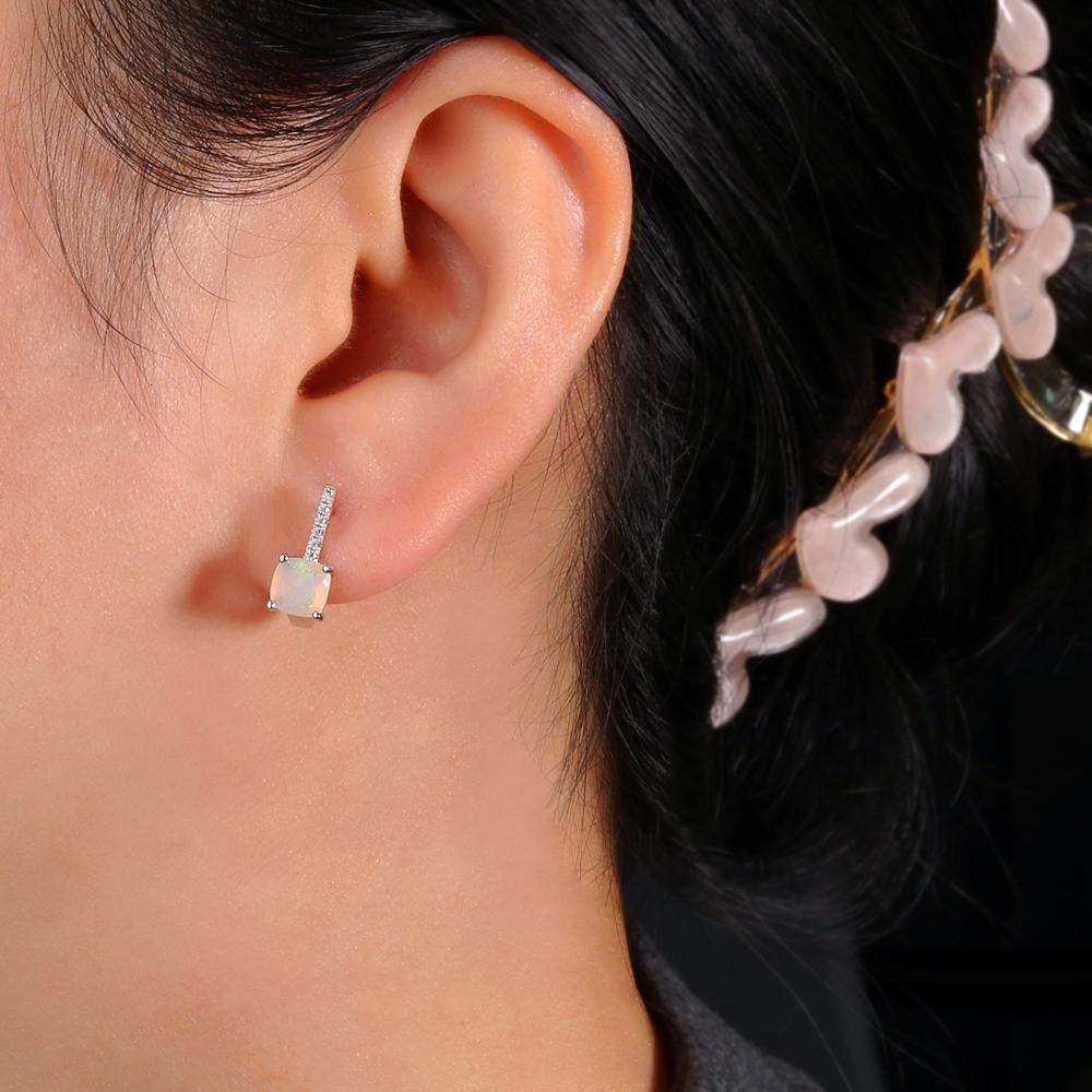 Colorful October Birthstone Rare Gems Natural Opal Earrings 925 Sterling Silver Birthday Gifts for Women and Girls