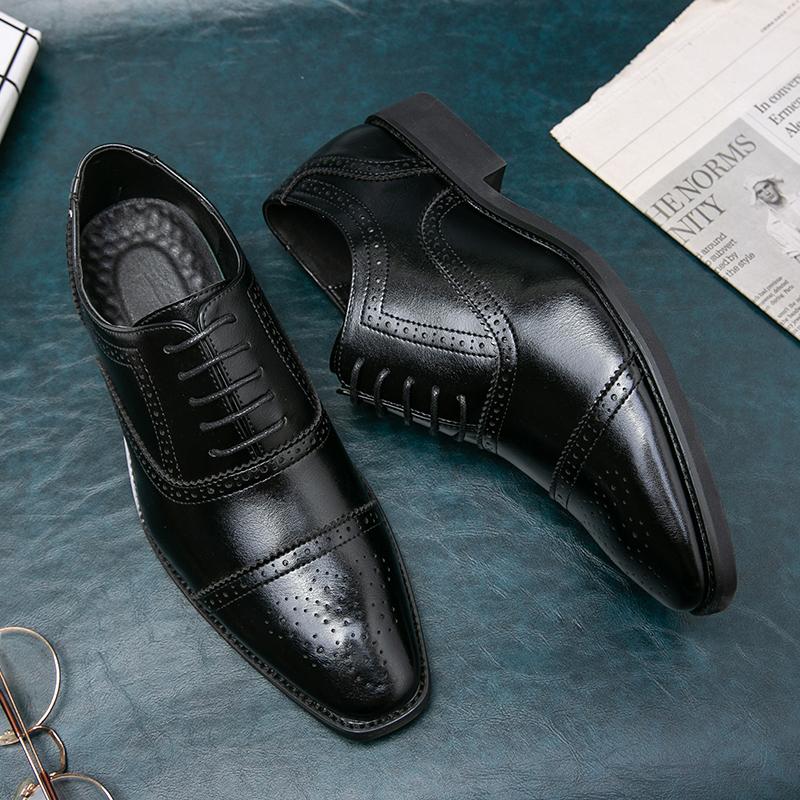 Модные дышащие туфли с резьбой по щиколотку для мужчин. Деловые кожаные туфли класса люкс — фото 4