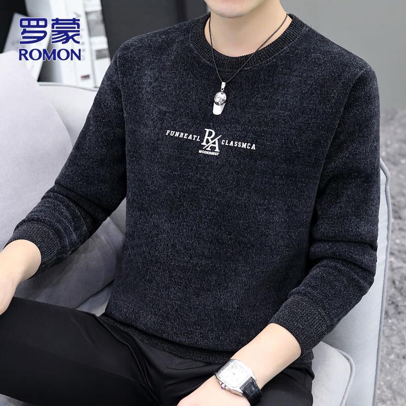 

Romon Men s Fleece-Lined Round Neck Sweater L