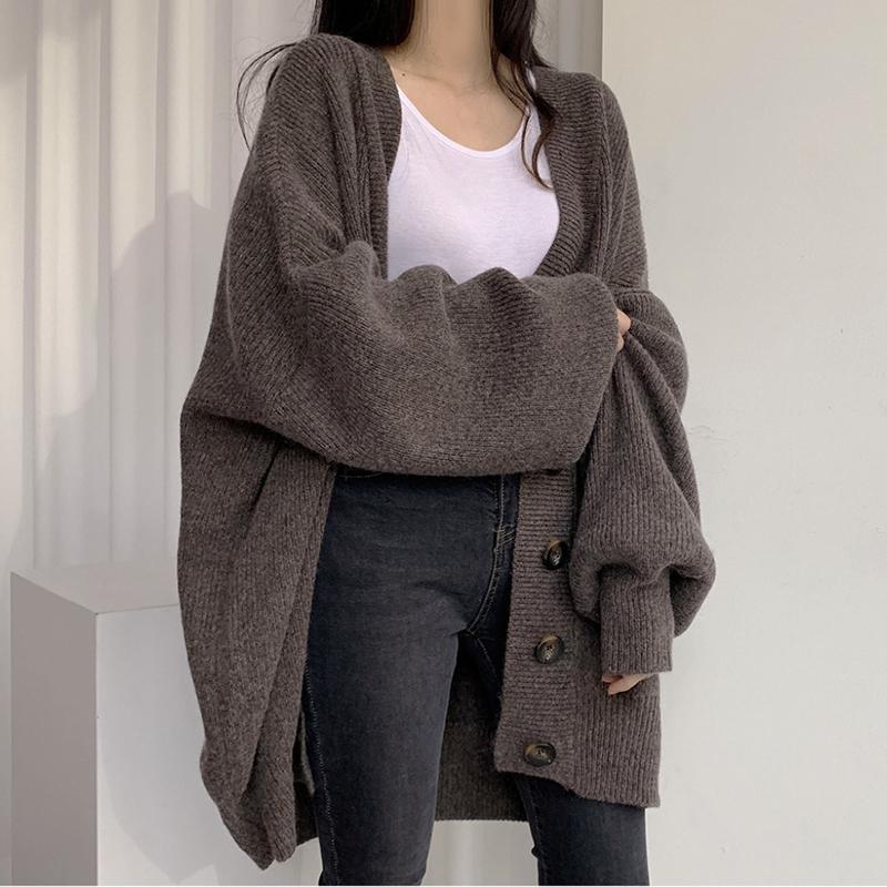 Cardigan Sweater Coat Women Knitted Jackets Autumn Winter Fashion Female Long Sleeve V-neck Loose Casual Sweaters Cardigans