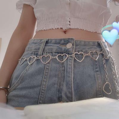 Women's Metal Waist Chain Fashion Heart Versatile Decoration Personalized Heart Waist Chain Women's Pant Chain with Jeans Dress