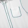 INCERUN Men Lapel Neck Sleeveless Buttons Up Stitching Semi-Sheer Casual Tank Tops