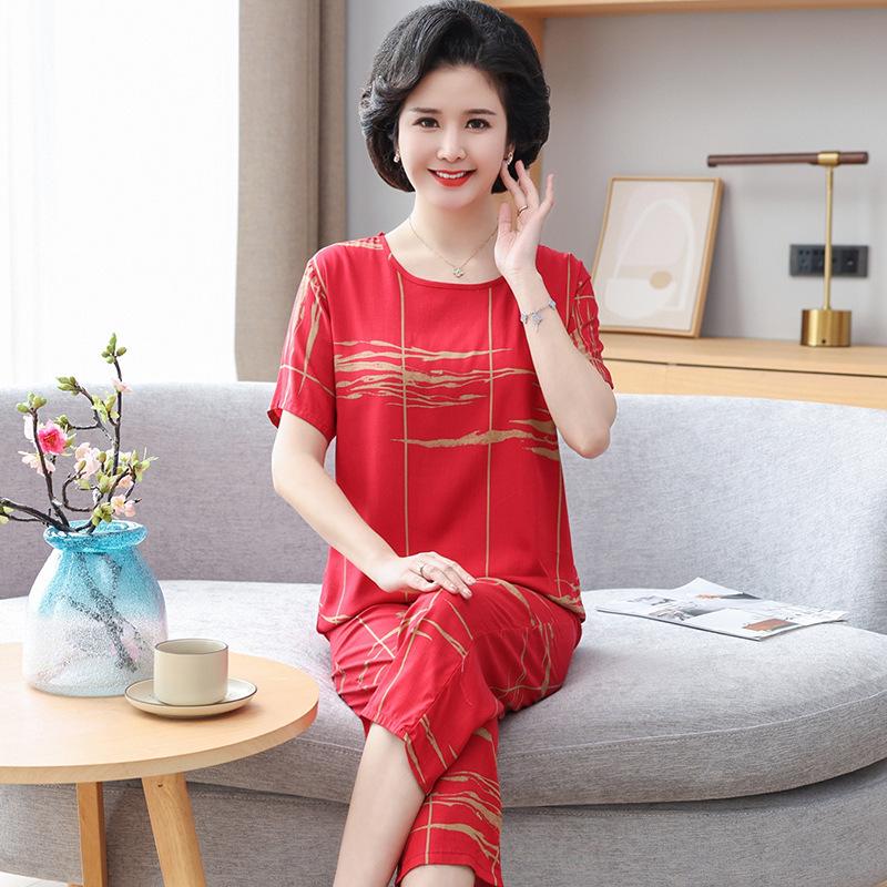 

Женский летний пижамный комплект из хлопка и шелка - двухпредметный с коротким рукавом для дома или улицы (2024). 2XL