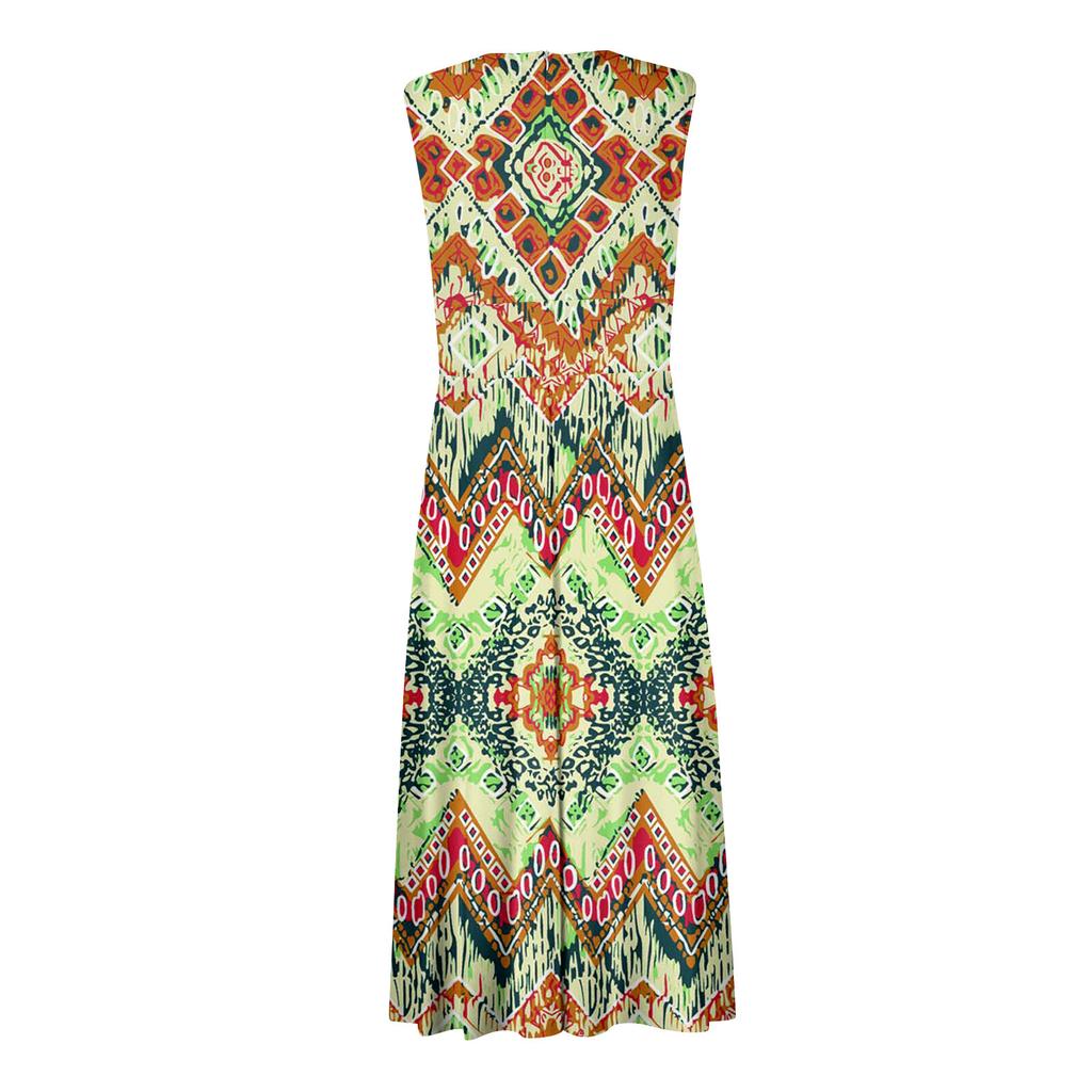 Women's Long Dress Maxi Dress Casual Dress Summer Casual Sleeveless V Neck Boho Waist Retraction Printed Dress