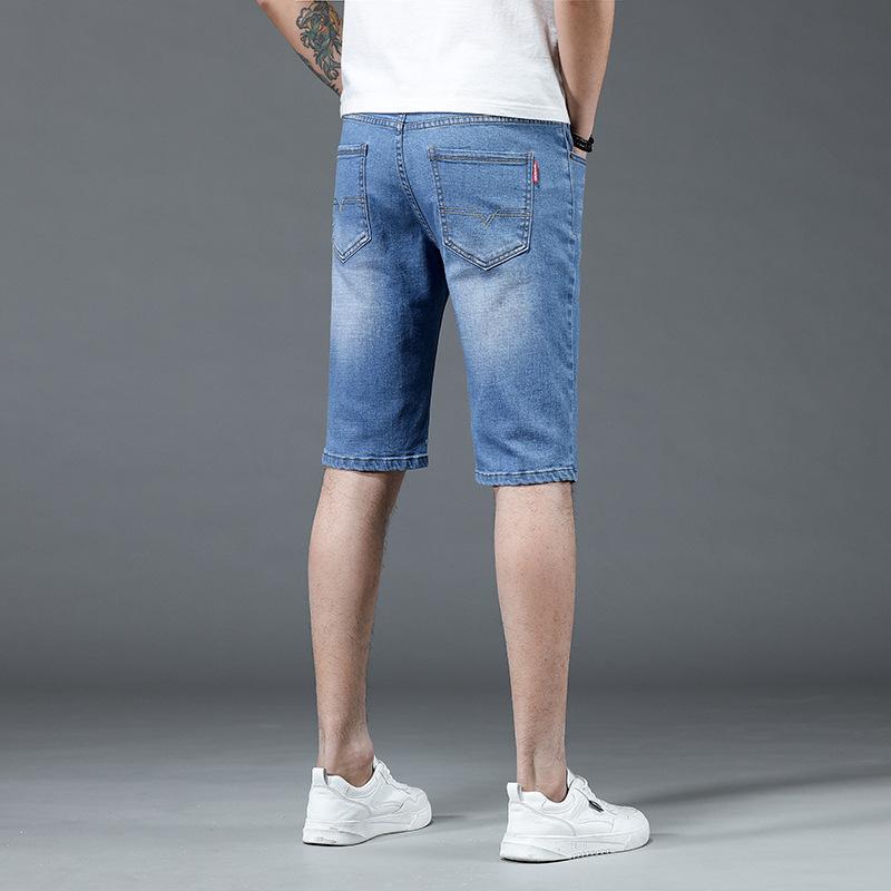 Denim shorts men's summer loose straight-leg five-quarter pants Korean style trendy blue thin denim mid-pants
