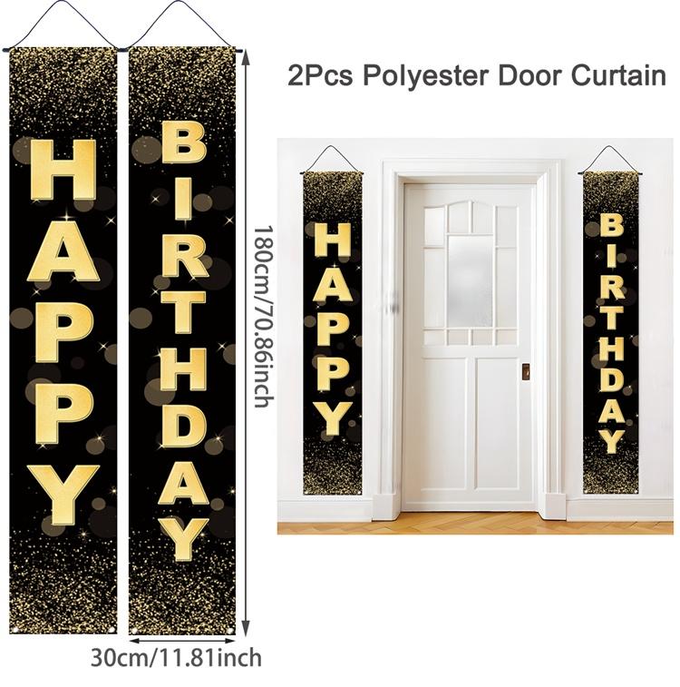 Black Gold Door Curtain Hanging Banner Happy Birthday Party Decor Adult 30th 40th 50th Birthday Party Anniversary Supplies