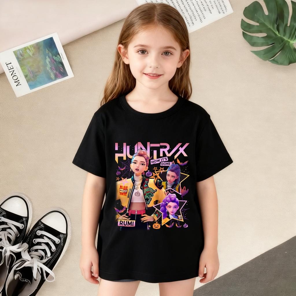 KPop Dämonenjäger Cartoon Print T-Shirts Mädchen Modisch Bequem Kurzärmlig Sommer Vielseitiges Alltags-T-Shirt