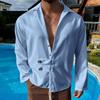 Mens Solid Color Casual Lapel Long Sleeve Shirt
