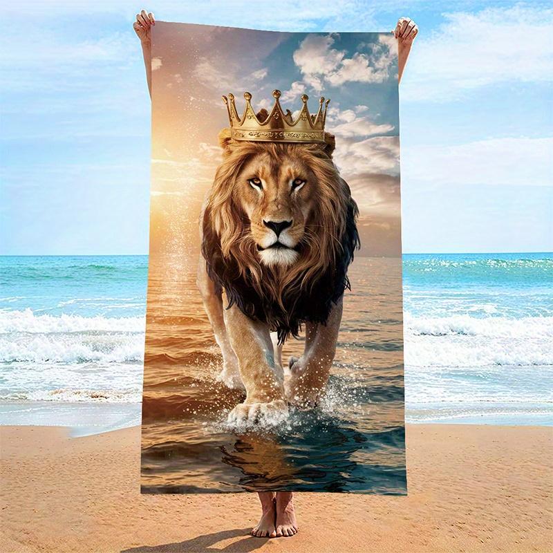 

Beach Towel With A Lion Wearing A Crown, Sun Protection And Windproof, Suitable For Swimming Pools, Camping And Travel Blankets W30*H60(CM)