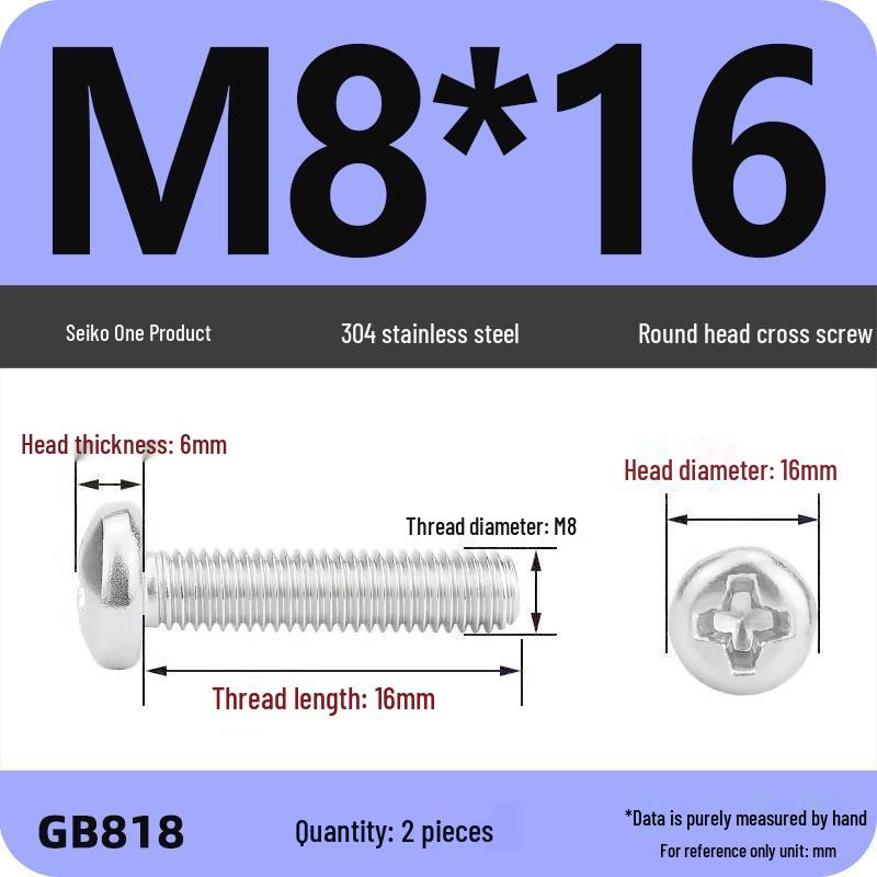 Phillips Pan Head Machine Screws, 304 Stainless Steel, Sizes M1-M10