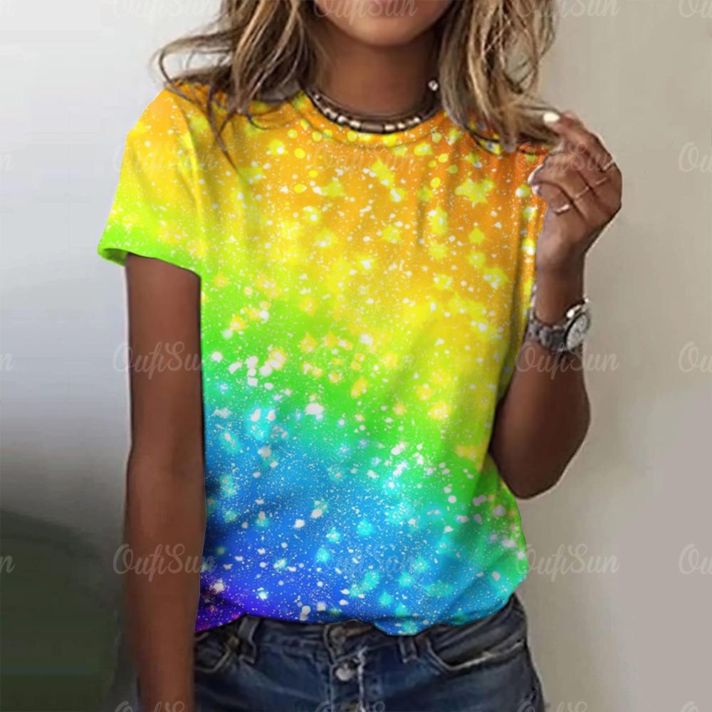 2024 women T-Shirt Short Sleeve O-neck pullover 3D colorful printed love graphic female clothing tops tees