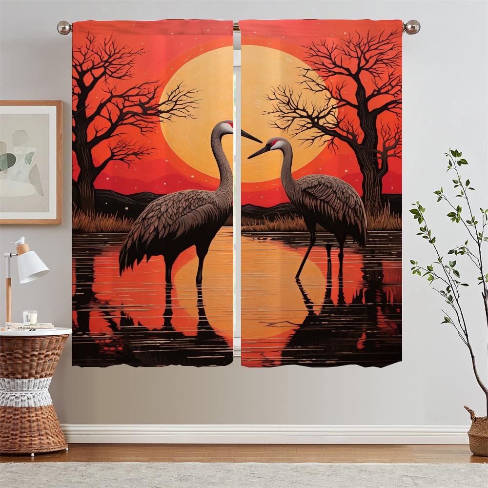 Red-crowned Crane Bedroom Blackout Curtains for Window Shade Curtain Living Room Decoration Black Out Curtains 2 Pcs Set Blinds