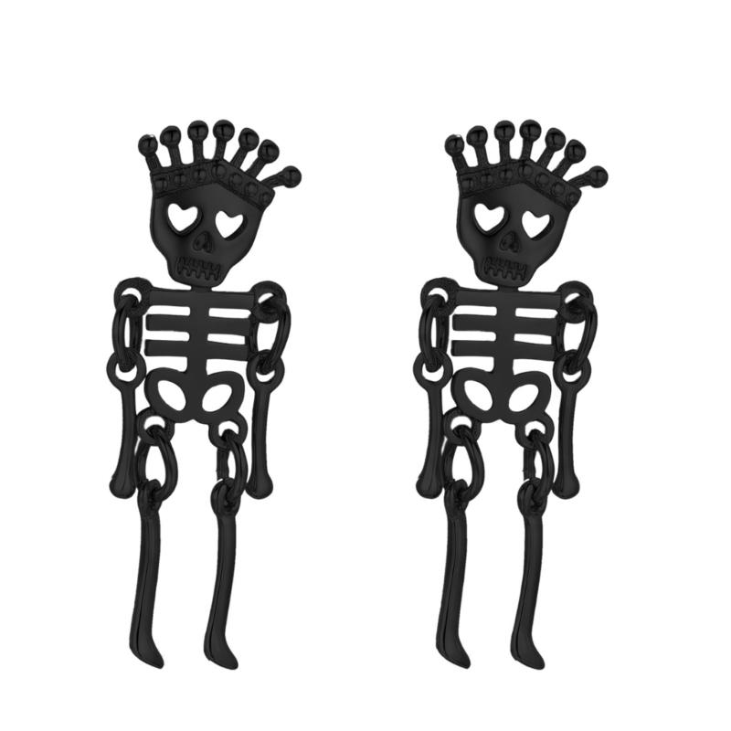 Skull Stud Drop Earrings Pair, Halloween Alloy Statement Jewelry for Costume Styling, Stage Looks and Theme Parties