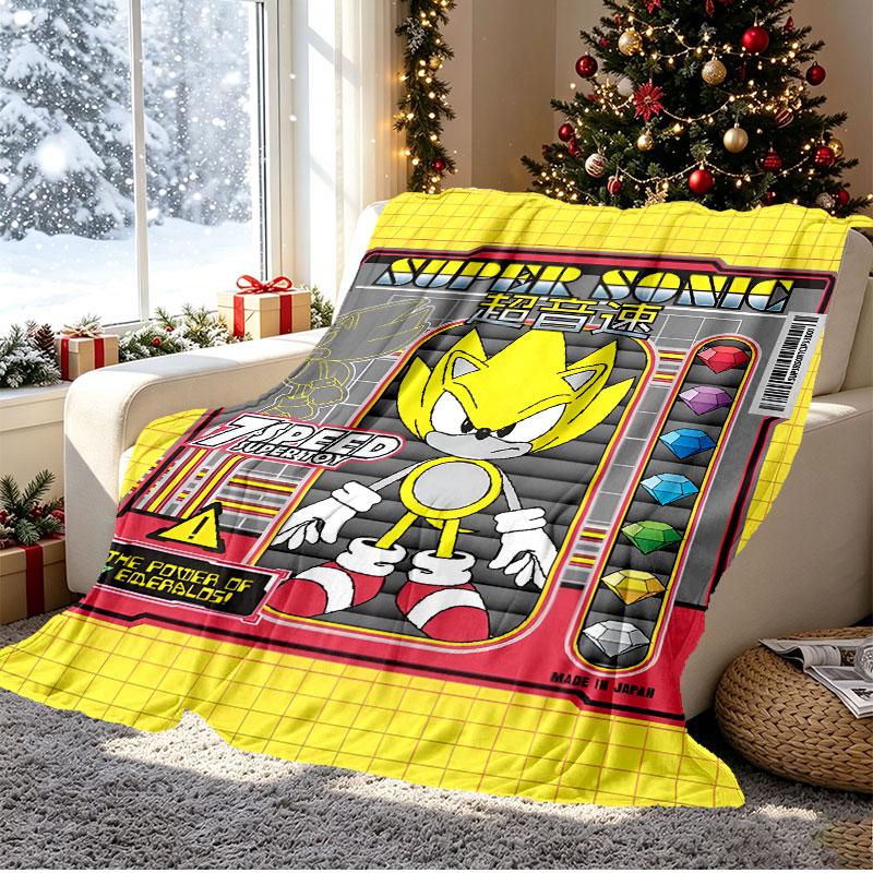Sonic Pattern Blanket for Home Decoration, Bed, Sofa, Car Travel, Camping, Suitable for All Seasons, Birthday Christmas Gift