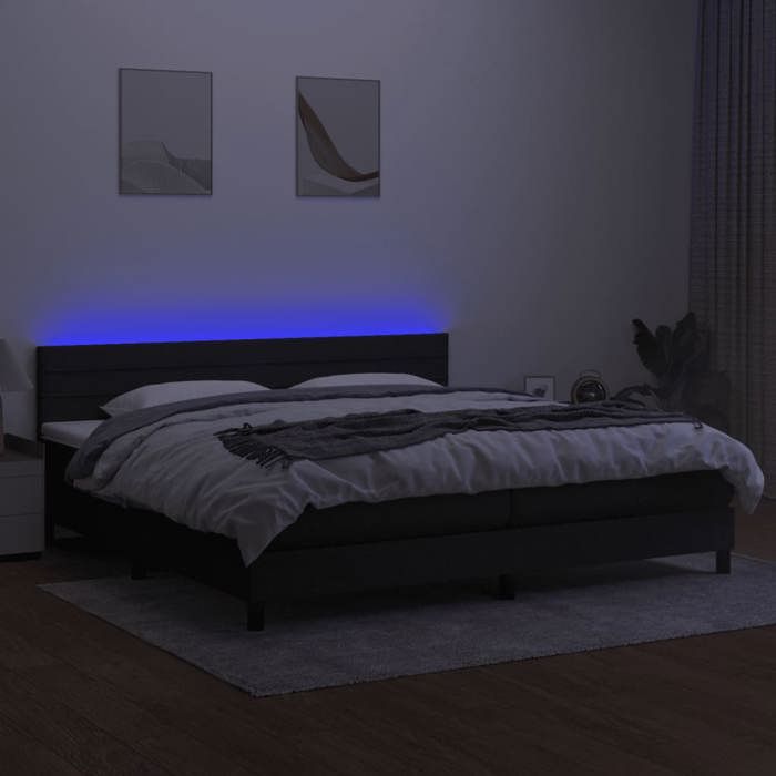 Exclusive House - Bed Slatted Base and Mattress and LED Black 200x200 Cm Fabric