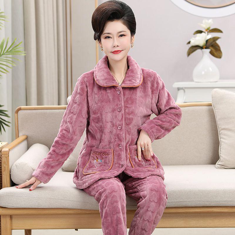 Mamas Schlafanzug: Damen Übergröße Korallenfleece Winterset - Warme Outdoor-Homewear für Mittelalte & Ältere