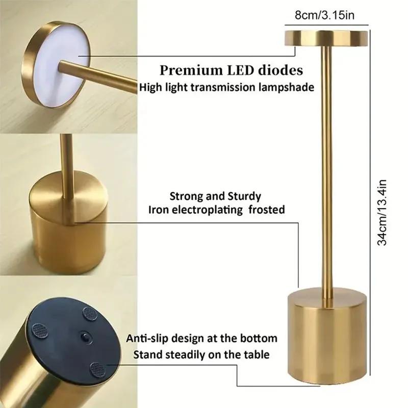 Modern LED Touch Control Metal Table Lamp USB Rechargeable, 3-Color Dimmable Desk Light for Bedroom, Living Room, Office, Home Decoration